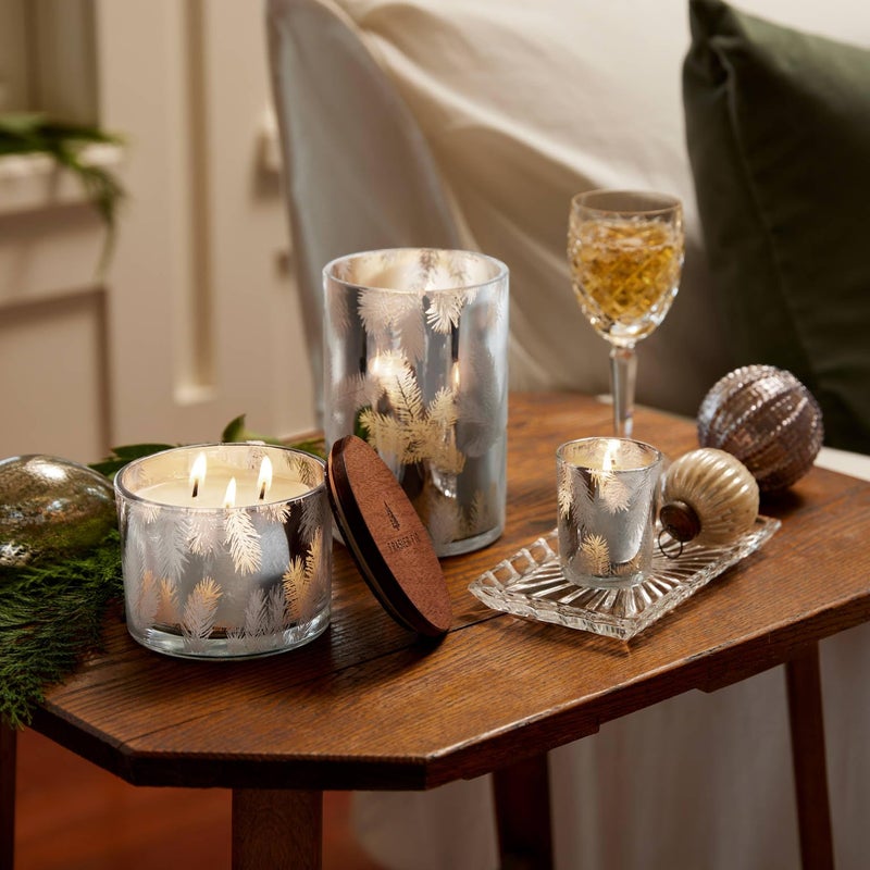 Thymes Frasier Fir Candles - Statement Collection - Silver with Pine Needle Design - Scented Candles for Home Decor - Notes of Siberian Fir Needles, Cedarwood & Sandalwood - Medium Luminary (20 oz) - Image 2